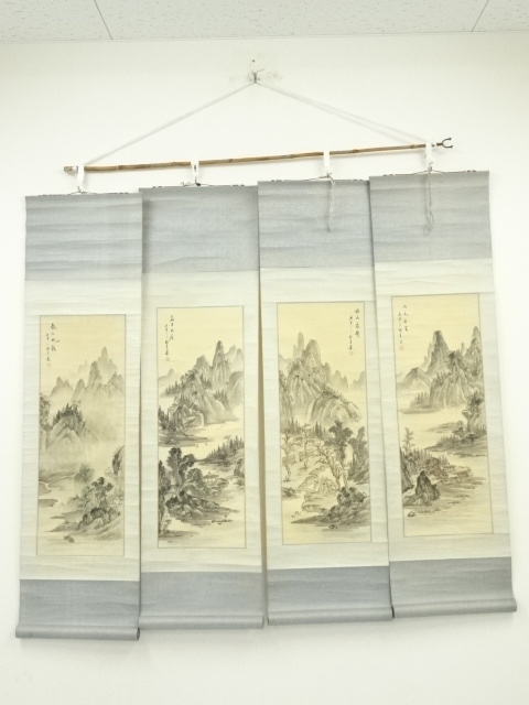 JAPANESE HANGING SCROLL / HAND PAINTED / SET OF 4 / LANDSCAPE